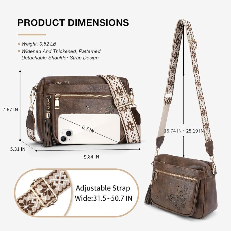KITEVIUN Crossbody Bags for Women Trendy Leather Crossbody Purse Shoulder Handbags Butterfly Design - Image 4